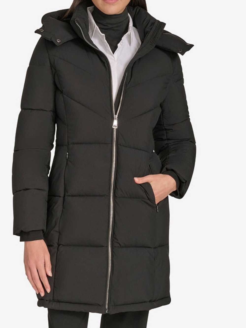 Calvin Klein Women’s Black Hooded Quilted Puffer Coat Size L NWT